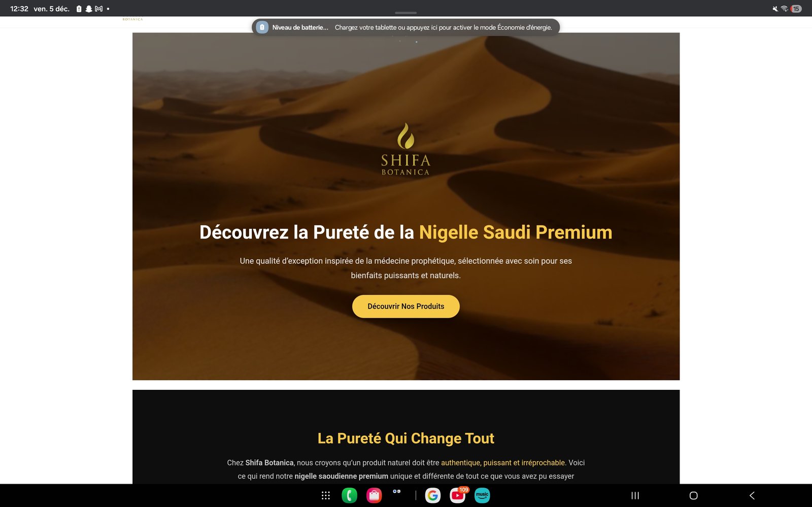 Aperçu du site Shifa Botanica, vente de graines naturelles à Québec